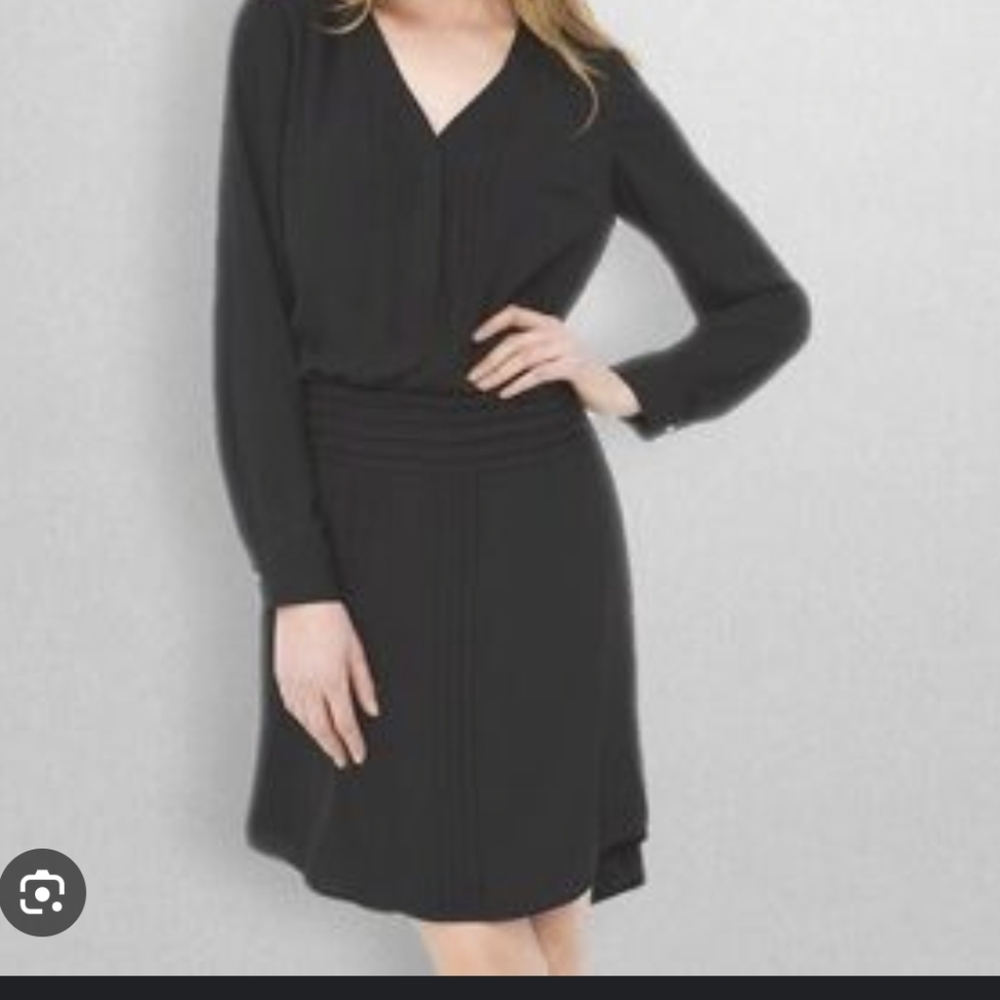 White House Black Market Womens Long Sleeve Black Pleated Dress Size 4
